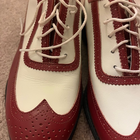 FootJoy DryJoys ECL Leather Golf Shoes Mens 9 Medium Red White Spiked - Picture 2 of 11